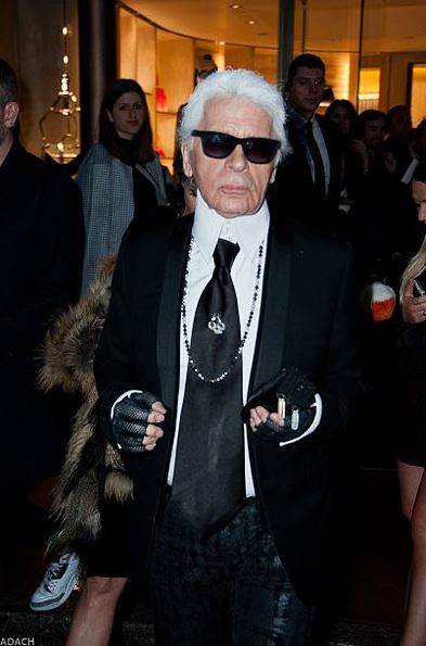 Karl Lagerfeld in an opening of a Fendi store