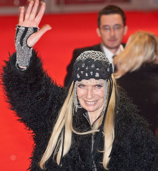 German model and actress Veruschka waiving her hand at the Berlin Film Festival 2013