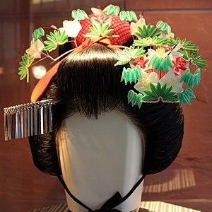 a colorful and floral Japanese headdress 