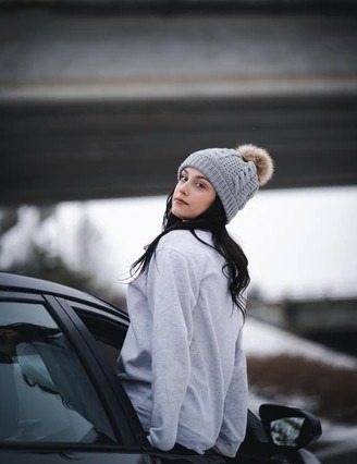 woman wearing a stylish beanie